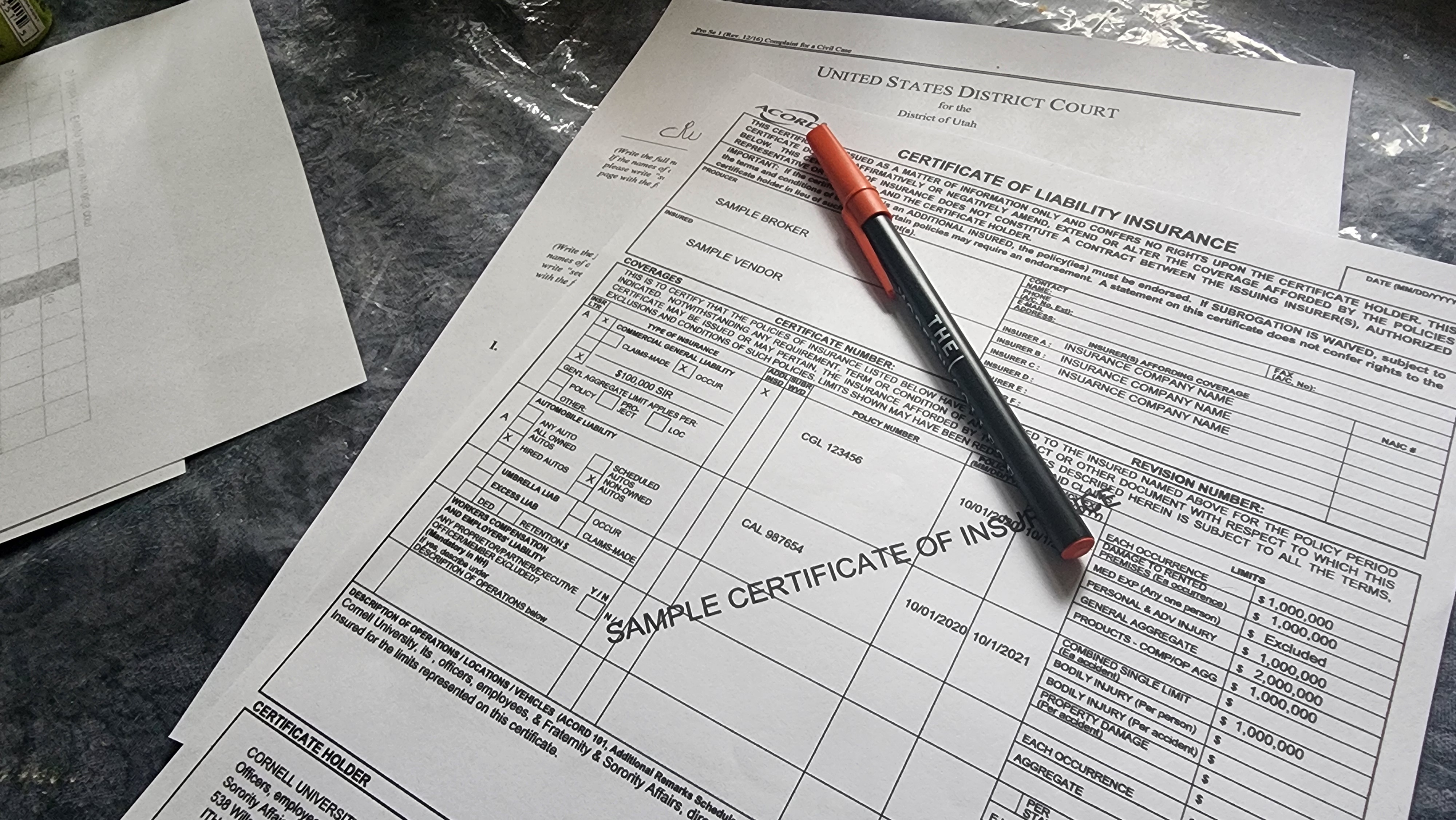 Insurance Paperwork siting on table